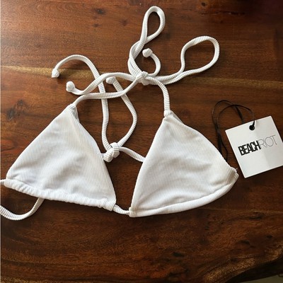 Beach Riot Winona Bikini Top Ribbed Swim Halter String Triangle White NWT Size M