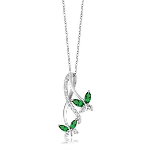 18K Yellow Gold Plated Silver Nano Emerald Butterfly Pendant Necklace For Women - Picture 2 of 10