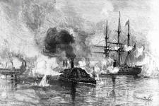 CSS ARKANSAS GUN BOAT RUNNING THROUGH THE UNION FLEET CIVIL WAR 4X6 POSTCARD