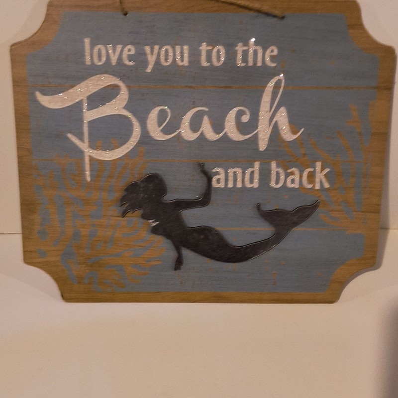 Love You to the Beach and Back Wood Wall Sign Blue Coastal Mermaid Rectangle