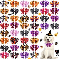 40 Pcs Halloween Dog Bows Ties  Collars - Adjustable Dog Bowties with Plasti...