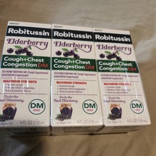 Pack 3 Robitussin Elderberry Adult Cough Chest Congestion DM Max Strength 12/25