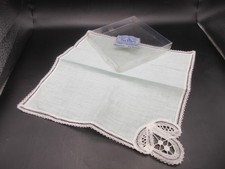 NEW Vintage Belgium REAL LACE Hankie Handkerchief NOS Green Hand Made In Box