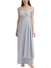 ELIZA J Womens Gray Side-drape Cap Sleeve Off Formal Gown Dress 12