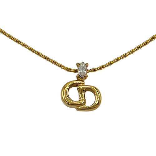 Christian Dior Necklace Gold CD Pendant Crystal Logo Monogram Vintage 90s Authen - Picture 3 of 5