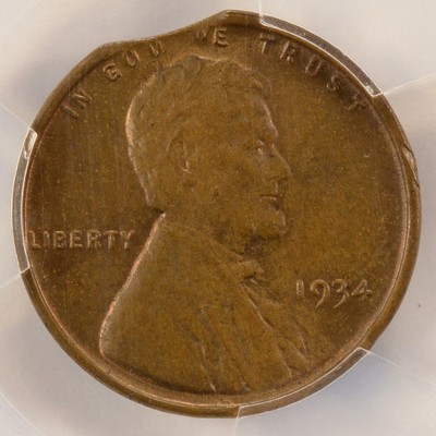 1934 1c Wheat Cent 3% Curved Clip PCGS MS62 BN