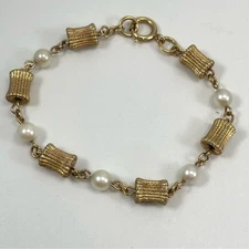 Vintage Pearl Link Bracelet Chain 12k Gold Filled Metal Bead Chain Dainty