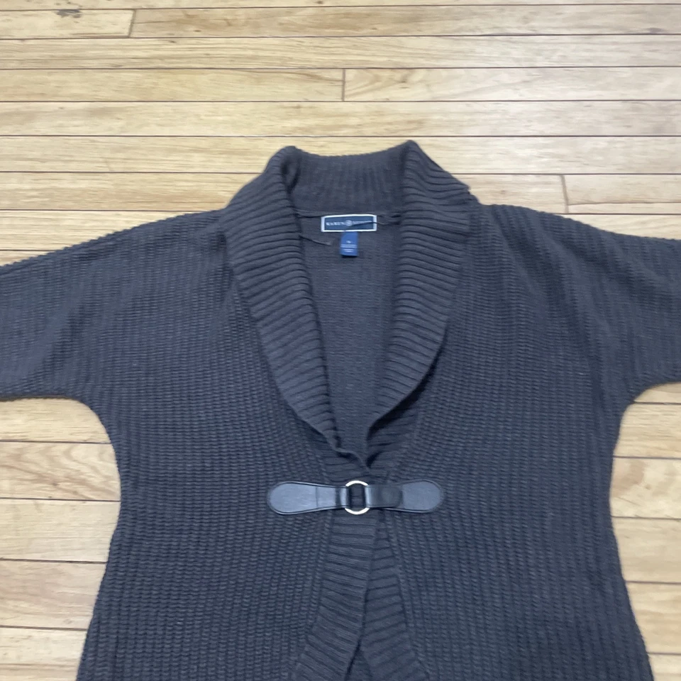 Cárdigan Karen Scott Cuello Chal Para Mujer S Gris Grueso Tejido Manga Corta Preppy S Foto 3 de 4