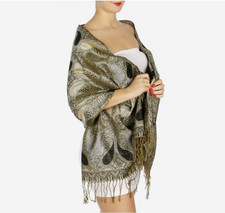Scialle Pashmina alla moda con motivo Paisley metallizzato, 15 colori tinta unita!