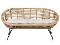 Gartensofa Rattan NatüRlich Auflage Beige Metallbeine Schwarz Boho-Stil Maratea