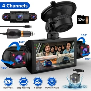 4 Channel Dash Cam 360° Dash Camera HD 1080P 4 Lens Driving Recorder w/32G Card