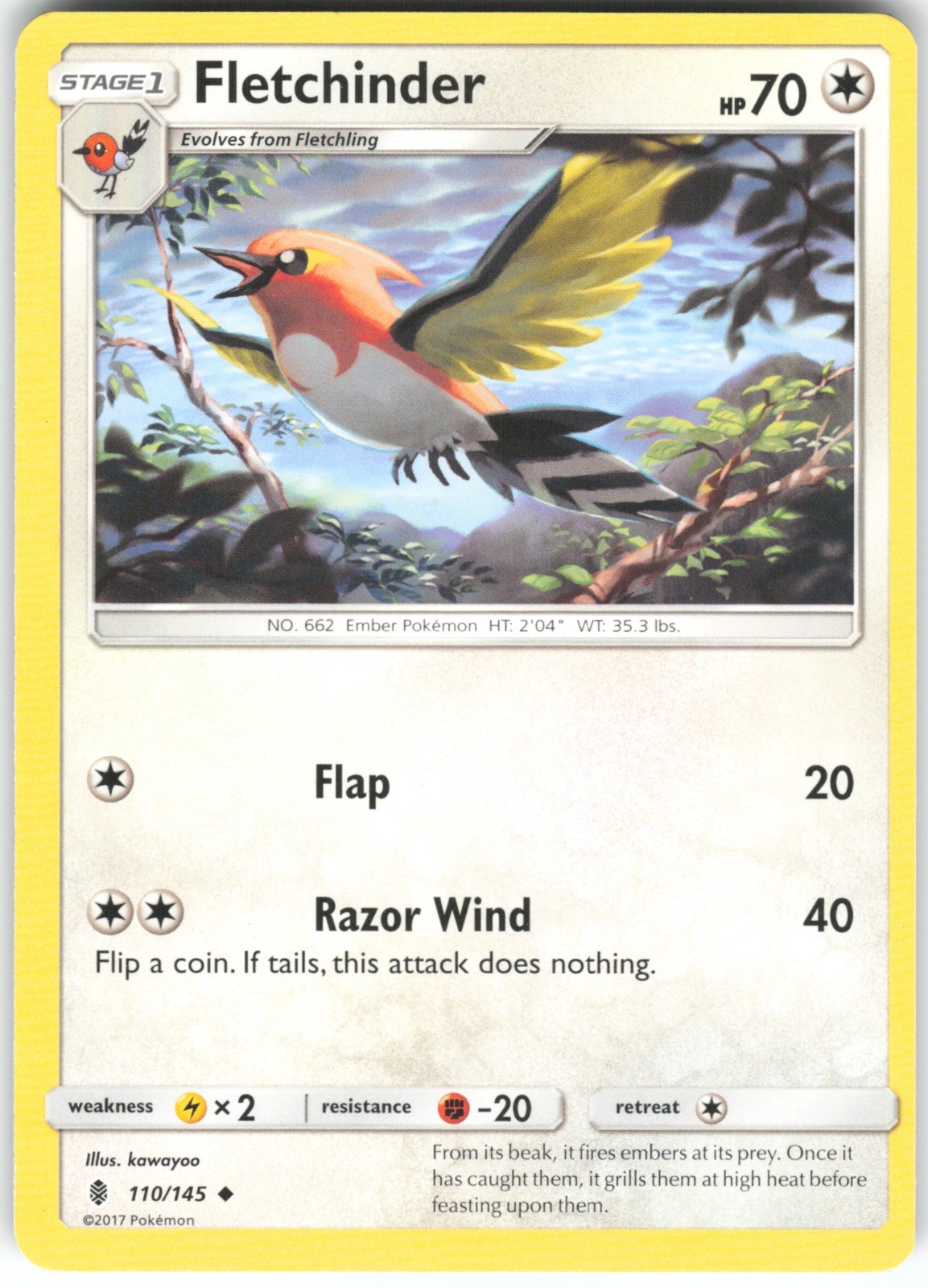 Fletchinder 110/145 SM - Guardians Rising Uncommon Pokemon Card MP