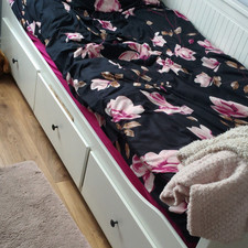 White Wooden Single Storage Bed Frame with 3 Drawers, turns into double bed