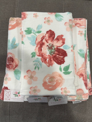 NEW Kassafina Home 4PC Set Floral Roses Flowers Bath Hand Towels 100% Cotton