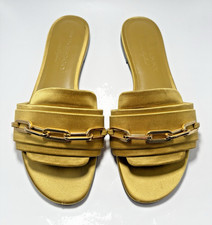 Burberry Slide Sandals Coleford Satin Mustard Yellow w/ Gold Chain Sz EU 37 7