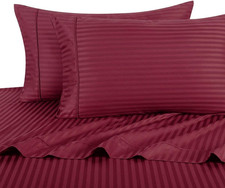 Luxurious Burgundy Damask Striped 600-Thread-Count Twin XL 3PC Sheet Set