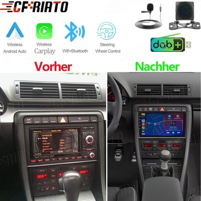 DAB+ Für Audi A4 8E B6 B7 2000-2009 CarPlay Android15 Autoradio GPS Navi RDS Kam