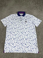 Greyson Polo Shirt Mens L White Blue Free Flys Arrows Golf Teeth Of The Dog