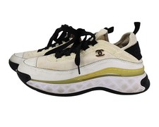 CHANEL Interlocking CC Logo Velvet Calfskin Mixed Fiber Sneakers - Ivory - 37