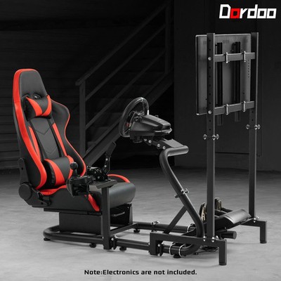 Dardoo Racing Sim Cockpit Semi Open With Red Seat&TV Stand Fits For Thrustmaster