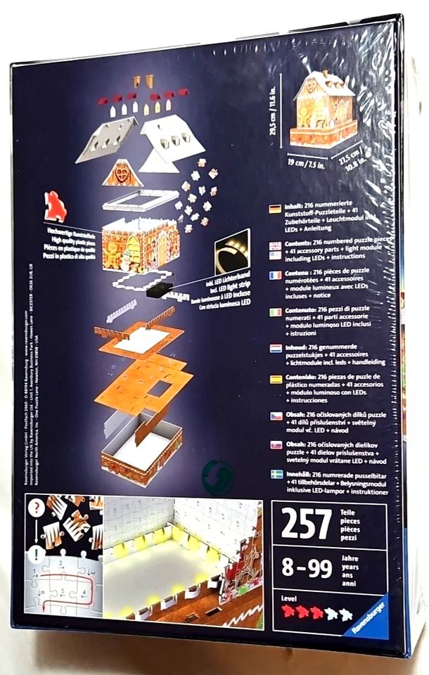 Ravensburger 3-D LED Illuminated Gingerbread House 257pc. Jigsaw Puzzle Ppd2U! - Image 3 of 4