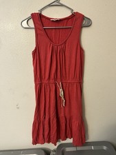 LOFT Beach Tiered Maxi Dress – Red Cotton Blend with Tassel Straps Size Small