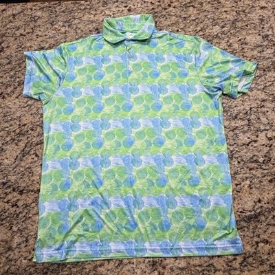 TailorByrd Womens Blue Green Geometric Abstract Print Polo Shirt Large ws
