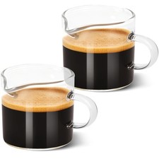 2 Pack 4oz Espresso Shot Glasses with Handle, Clear Double Spout Cups