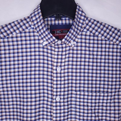 Johnston & Murphy XC4 Shirt Mens Small Check Blue, White Button Down