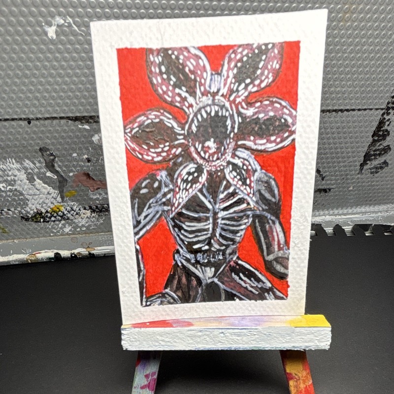 MJW Signed ACEO Original Acrylic & Ink Drawing on Watercolor Paper “Demogorgon”