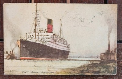 RMS Laconia Cunard Line James Mann Postkarte 1929 an JR Keyte Alderbrook Solihull