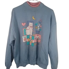 Gopher Sport Vintage Granny Cottage Core Crazy Cat Patchwork Collared Sweatshirt