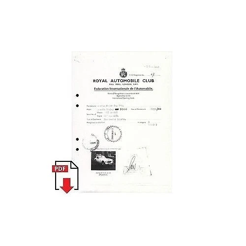 1960 Austin Healey 3000 ( HBN7 / BT7 ) 1959 / 60 Form of Recognition R.A.C. (Hom - Photo 1/1