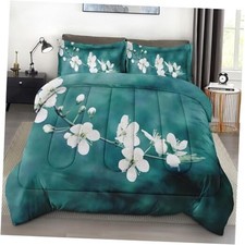 Comforter Set with 2 Pillowcases Queen Size, Blue Tree Teal Queen 3Pcs Cherry