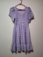 Women’s Small Smocked Short Sleeve V Neck Mini Dress Summer Swiss Dot Flowy