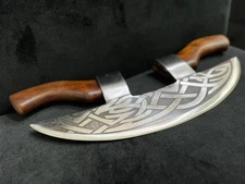 Handmade Carbon Steel Two Handle Axe for Pizza Cutting Copping & Mincing