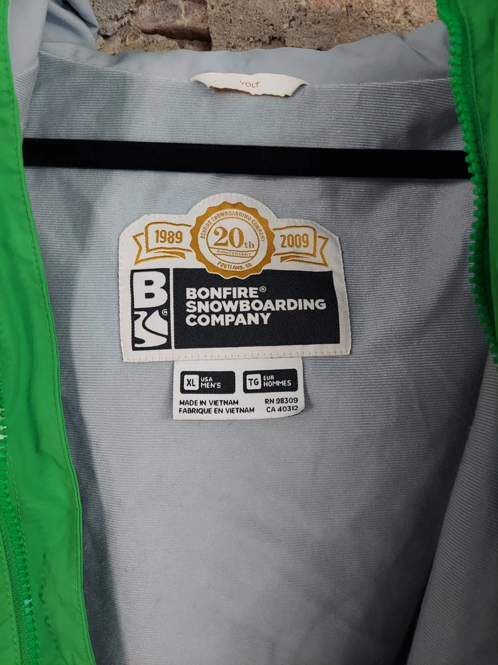 Bonfire Snowboarding Company 2009 Volt Green Jacket Coat Mens Sz XL Zip 20th - Image 3 of 4