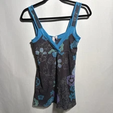 VTG Y2K Mesh Moody Floral Babydoll Tank Top Cami V Neck Fairy Grunge S Retro 00s