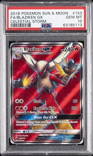 2018 POKEMON SUN & MOON CELESTIAL STORM #153 FULL ART/BLAZIKEN GX PSA 10