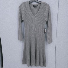 Jessica Howard Fit & Flare Ribbed V Neck Sweater Gray Dress Womens Size S NWT