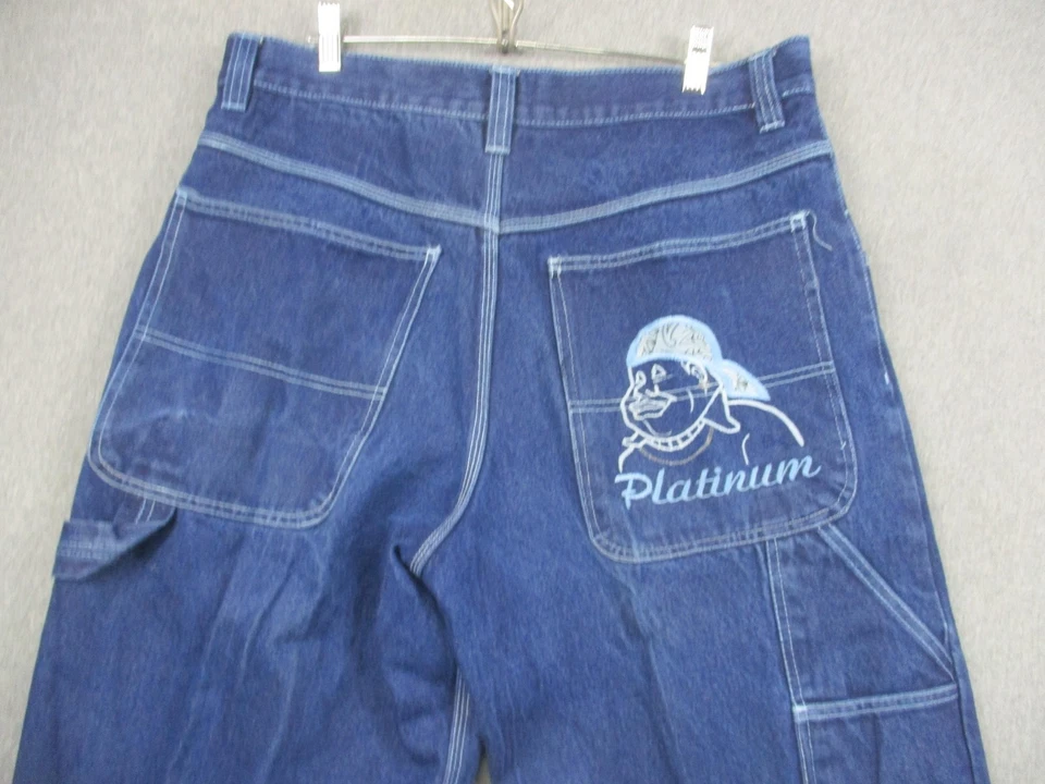 Platinum Jeans Mens 38 Blue Denim Fat Albert Carpenter Baggy Pants Hip Hop Urban - Imagem 3 de 4