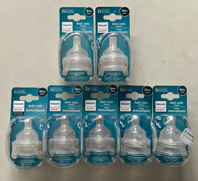 Philips Avent Medium Flow 3m & 6m Anti-Colic Baby Bottle Nipples lot of 7 packs