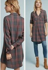 New Anthropologie Cloth & Stone COZY PLAID XS Pink Grey Black Dress / Tunic Top