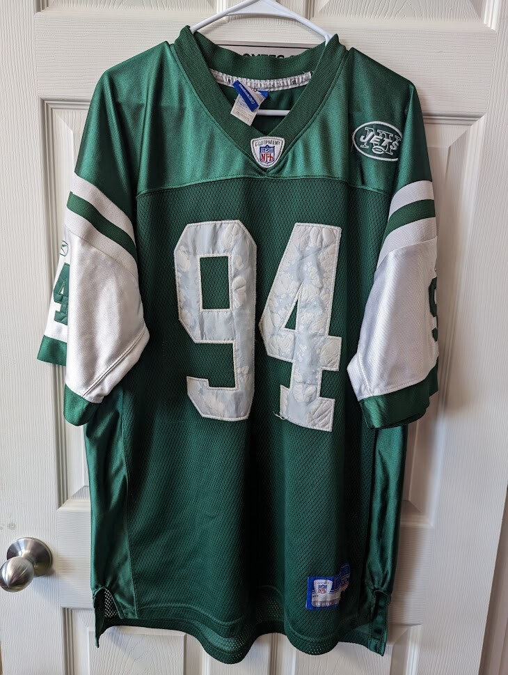NY Jets New York Green J. Abraham Reebok Mesh Size Adult 2XL