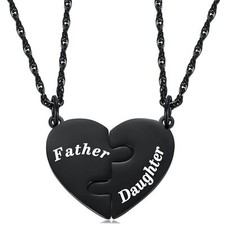 Father and Daughter Heart Matching Necklace Set for 2 - Daughter to Dad Fathe