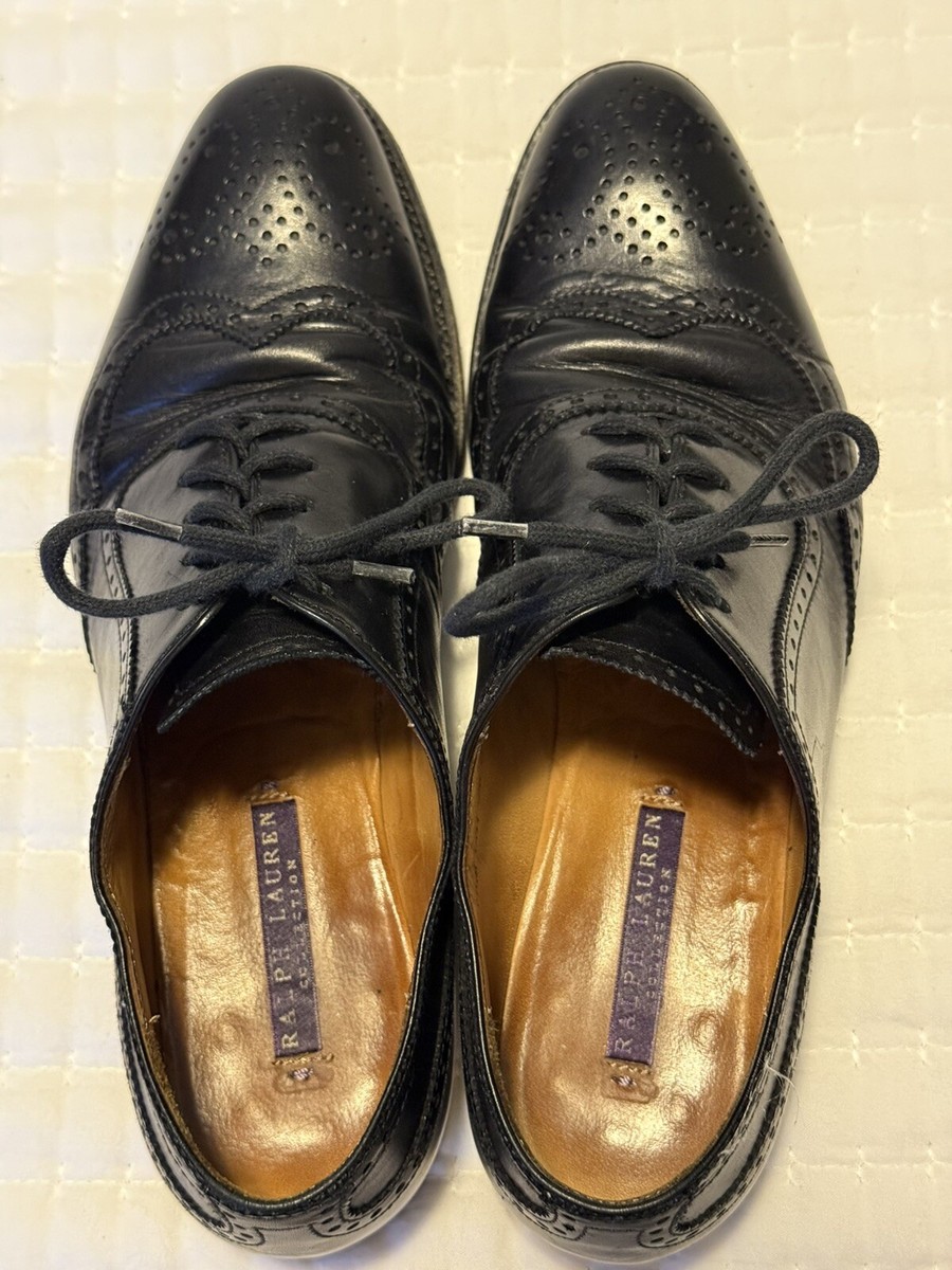 Ralph Lauren Black Wingtip Dress Shoes Oxford Lace Made In  display picture 1