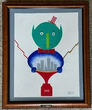 Vintage Surreal Abstract Modern Painting Art Wall Hanging Signed REM Menges