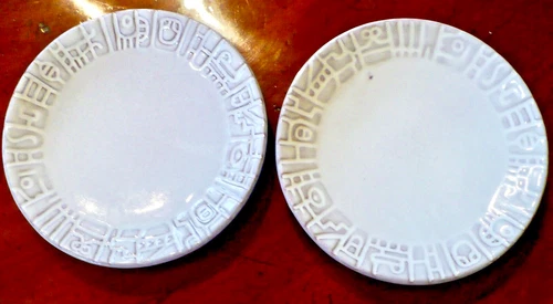 2 FRANKOMA Pottery Mayan Aztec White Sand 5" Bread Plates 7E