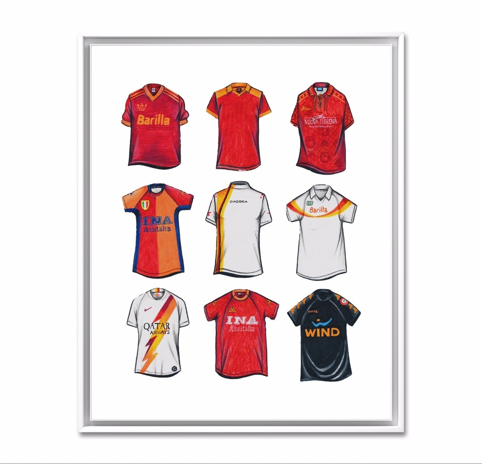 Roma Football Shirt, AS Roma Football Poster, Retro Soccer Jersey, A4