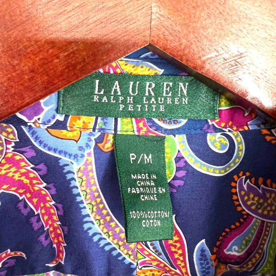 Ralph Lauren Mujer PM Pequeña Mediana Rosa Paisley Blusa Camisa Top Botón Playa Foto 2 de 4